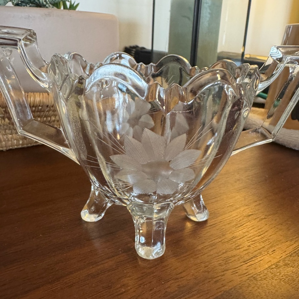 Vintage etched Indiana glass cream and sugar set